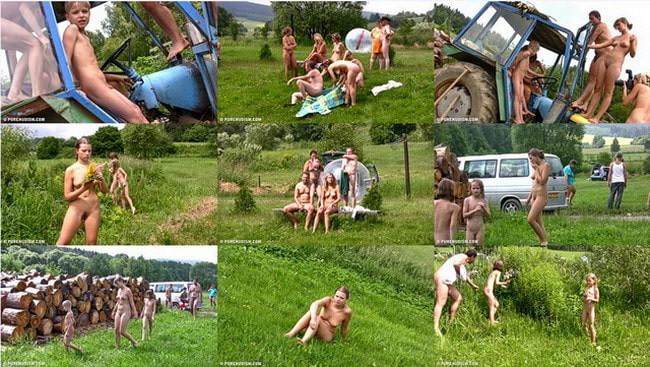 Naturism on green grass in the forest video [Nudism-Planet]